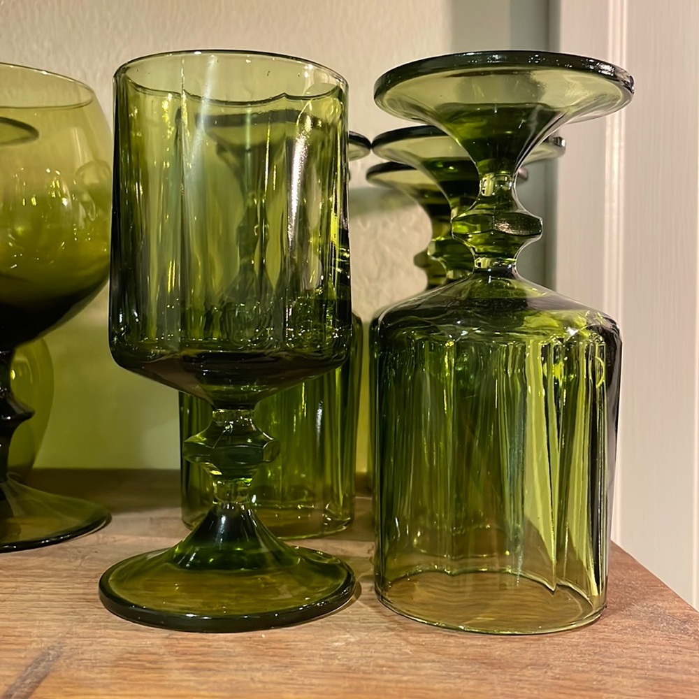 Set of 6 Vintage Green Goblets
